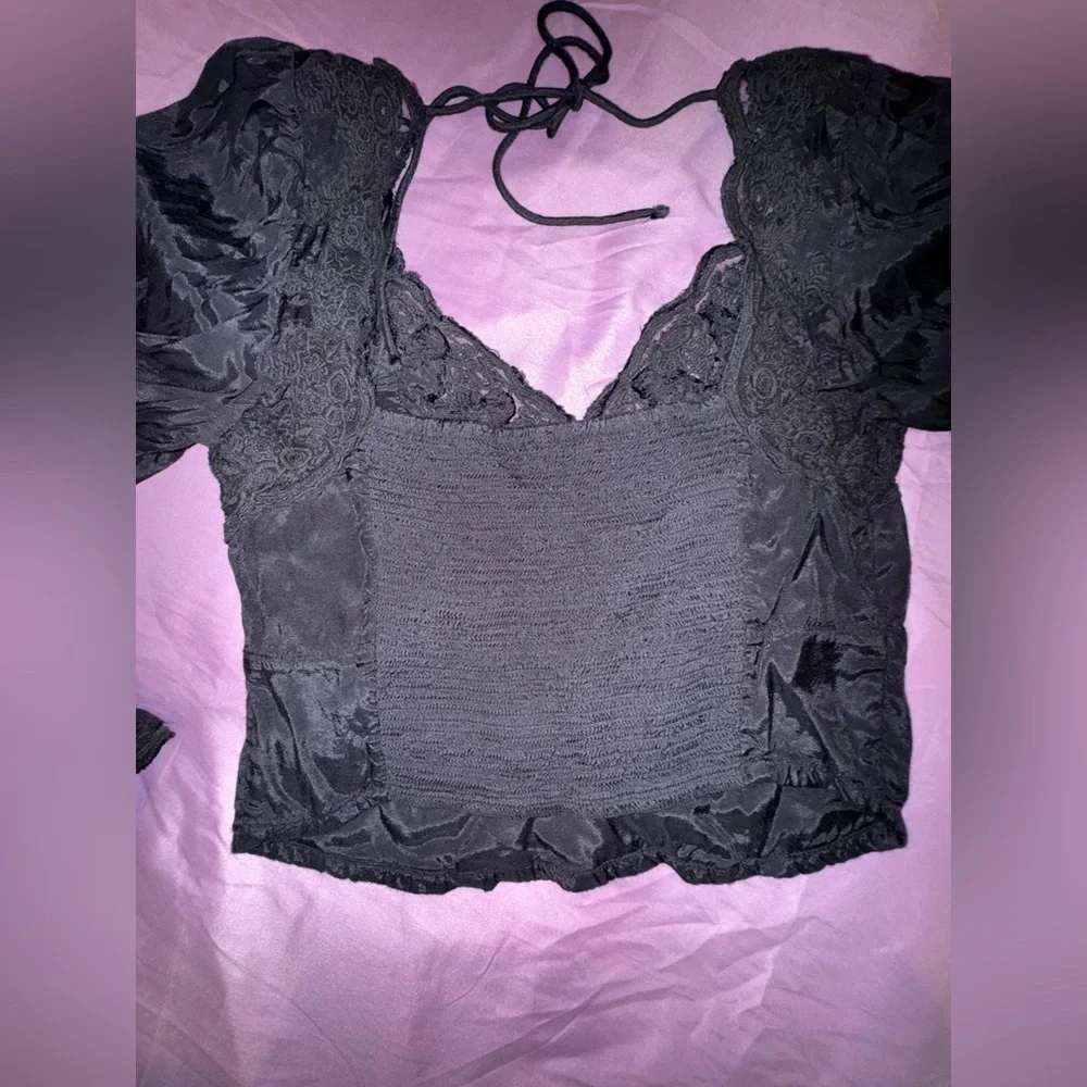 Free People Janelle Lace Top in Black Size XS VGUC